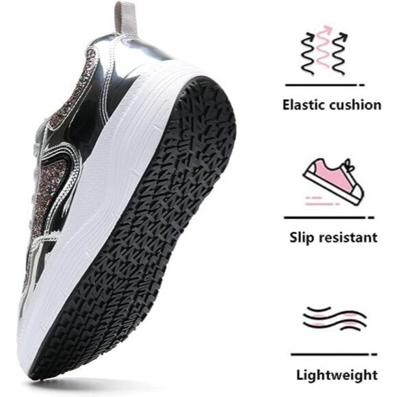 Kkdom Women's Silver Breathable Mesh Comfort Lightweight Wedge Platform Sneakers - Picture 2 of 6